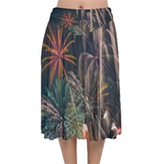 Firework Fireworks Display Lake Velvet Flared Midi Skirt