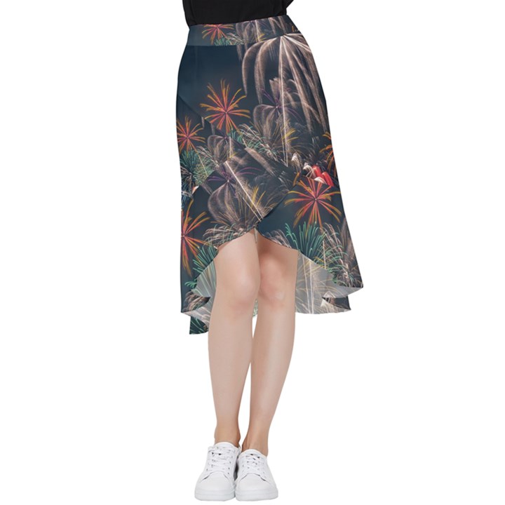 Firework Fireworks Display Lake Frill Hi Low Chiffon Skirt