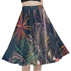 Firework Fireworks Display Lake A-line Full Circle Midi Skirt With Pocket by Proyonanggan