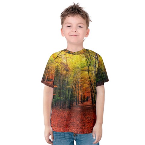 Forest Woods Autumn Nature Kids  Cotton T-shirt by Proyonanggan