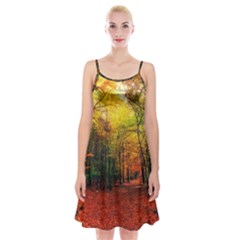 Forest Woods Autumn Nature Spaghetti Strap Velvet Dress