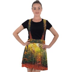 Forest Woods Autumn Nature Velvet Suspender Skater Skirt by Proyonanggan