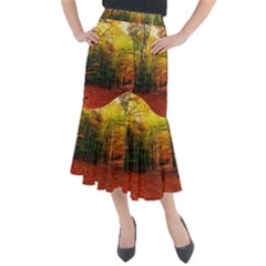 Forest Woods Autumn Nature Midi Mermaid Skirt by Proyonanggan