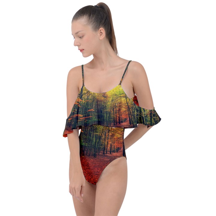 Forest Woods Autumn Nature Drape Piece Swimsuit