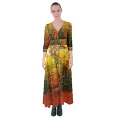 Forest Woods Autumn Nature Button Up Maxi Dress by Proyonanggan