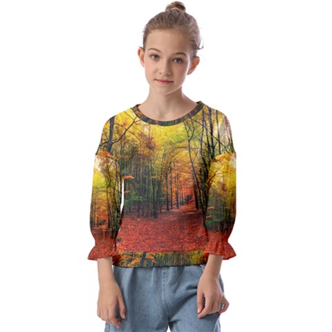 Forest Woods Autumn Nature Kids  Cuff Sleeve Top by Proyonanggan