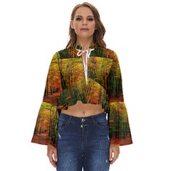 Forest Woods Autumn Nature Boho Long Bell Sleeve Top