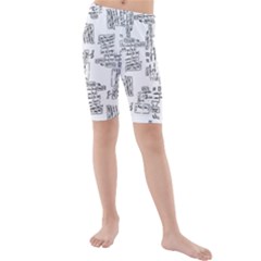 Blackboard Algorithms Black And White Pattern Kids  Mid Length Swim Shorts