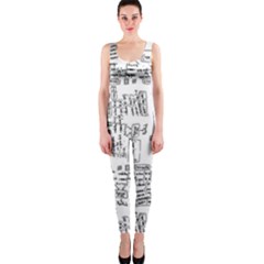 Blackboard Algorithms Black And White Pattern One Piece Catsuit by dflcprintsclothing