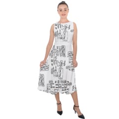 Blackboard Algorithms Black And White Pattern Midi Tie-back Chiffon Dress by dflcprintsclothing