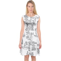 Blackboard Algorithms Black And White Pattern Capsleeve Midi Dress by dflcprintsclothing