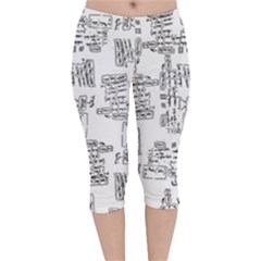 Blackboard Algorithms Black And White Pattern Velvet Capri Leggings 