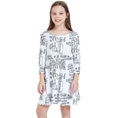 Blackboard Algorithms Black And White Pattern Kids  Quarter Sleeve Skater Dress by dflcprintsclothing