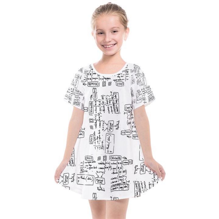 Blackboard Algorithms Black and White Pattern Kids  Smock Dress