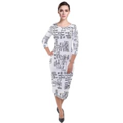 Blackboard Algorithms Black And White Pattern Quarter Sleeve Midi Velour Bodycon Dress by dflcprintsclothing