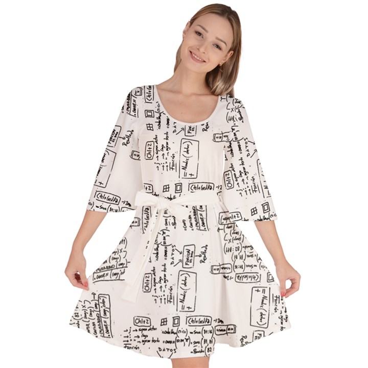 Blackboard Algorithms Black and White Pattern Velour Kimono Dress