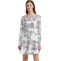 Blackboard Algorithms Black And White Pattern Long Sleeve Velour Skater Dress by dflcprintsclothing