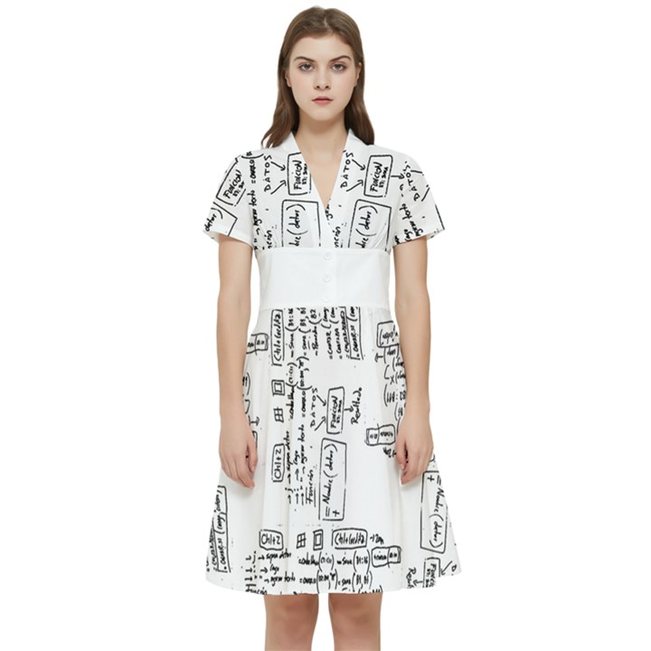 Blackboard Algorithms Black and White Pattern Short Sleeve Waist Detail Dress