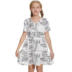 Blackboard Algorithms Black And White Pattern Kids  Short Sleeve Tiered Mini Dress by dflcprintsclothing