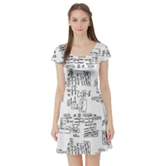 Blackboard Algorithms Black And White Pattern Short Sleeve Skater Dress by dflcprintsclothing