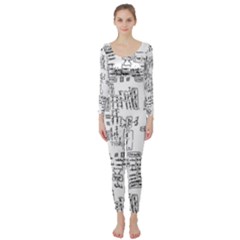 Blackboard Algorithms Black And White Pattern Long Sleeve Catsuit by dflcprintsclothing