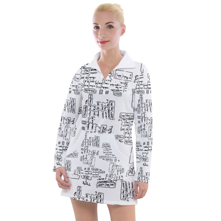 Blackboard Algorithms Black and White Pattern Women s Long Sleeve Casual Dress