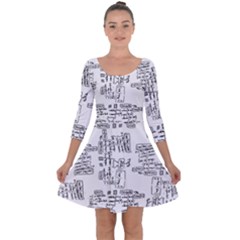 Blackboard Algorithms Black And White Pattern Quarter Sleeve Skater Dress by dflcprintsclothing