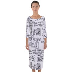 Blackboard Algorithms Black And White Pattern Quarter Sleeve Midi Bodycon Dress by dflcprintsclothing