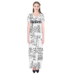 Blackboard Algorithms Black And White Pattern Short Sleeve Maxi Dress by dflcprintsclothing