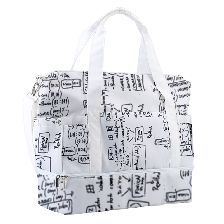 Blackboard Algorithms Black and White Pattern Sports Shoulder Bag with Shoes Compartment