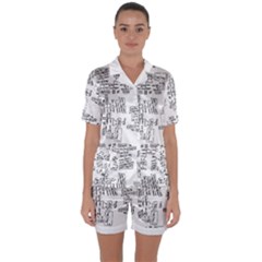 Blackboard Algorithms Black And White Pattern Satin Short Sleeve Pajamas Set by dflcprintsclothing