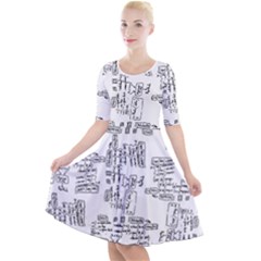 Blackboard Algorithms Black And White Pattern Quarter Sleeve A-line Dress by dflcprintsclothing