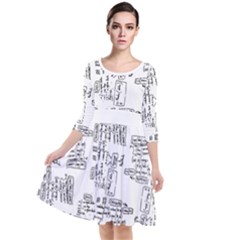 Blackboard Algorithms Black And White Pattern Quarter Sleeve Waist Band Dress by dflcprintsclothing