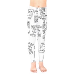 Blackboard Algorithms Black And White Pattern Kids  Leggings by dflcprintsclothing