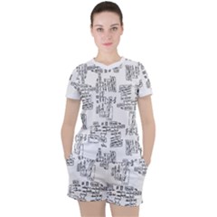 Blackboard Algorithms Black And White Pattern Women s T-shirt And Shorts Set