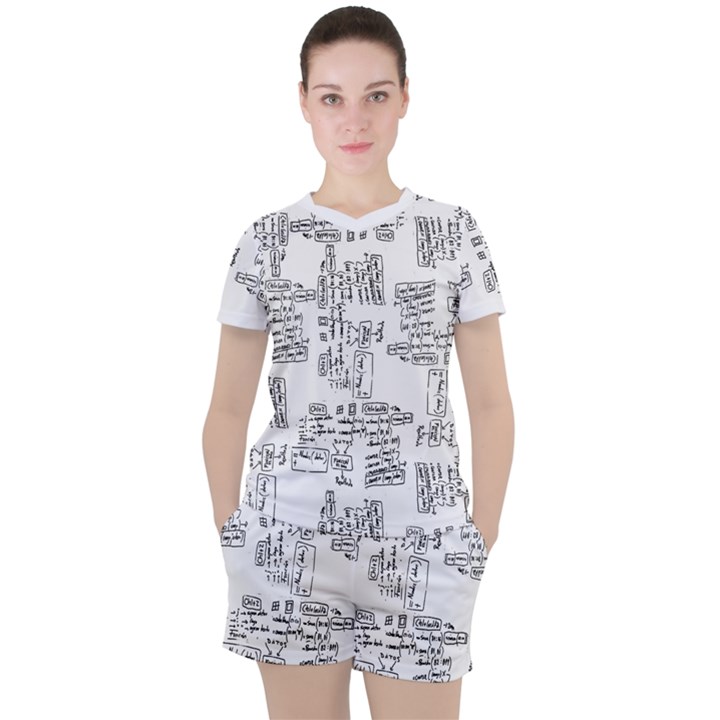 Blackboard Algorithms Black and White Pattern Women s T-Shirt and Shorts Set