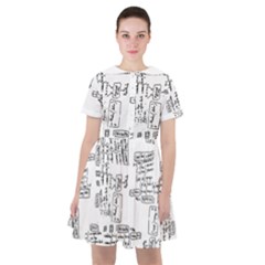 Blackboard Algorithms Black And White Pattern Sailor Dress by dflcprintsclothing