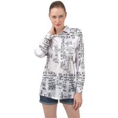 Blackboard Algorithms Black And White Pattern Long Sleeve Satin Shirt