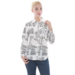 Blackboard Algorithms Black And White Pattern Women s Long Sleeve Pocket Shirt