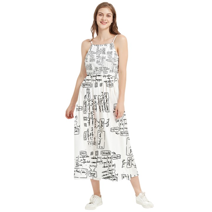 Blackboard Algorithms Black and White Pattern Boho Sleeveless Summer Dress