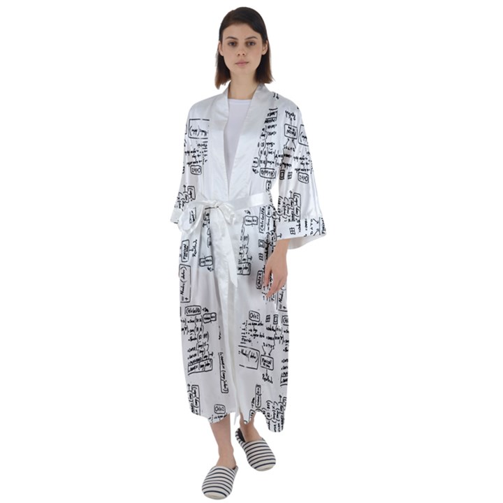 Blackboard Algorithms Black and White Pattern Maxi Satin Kimono