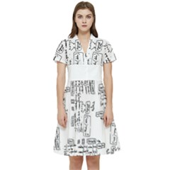 Blackboard Algorithms Black And White Pattern Short Sleeve Waist Detail Dress by dflcprintsclothing