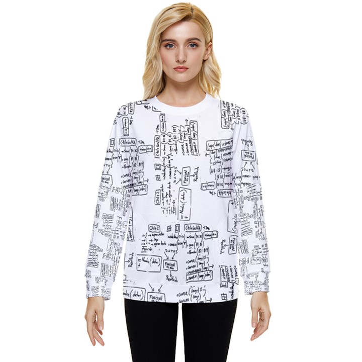 Blackboard Algorithms Black and White Pattern Hidden Pocket Sweatshirt