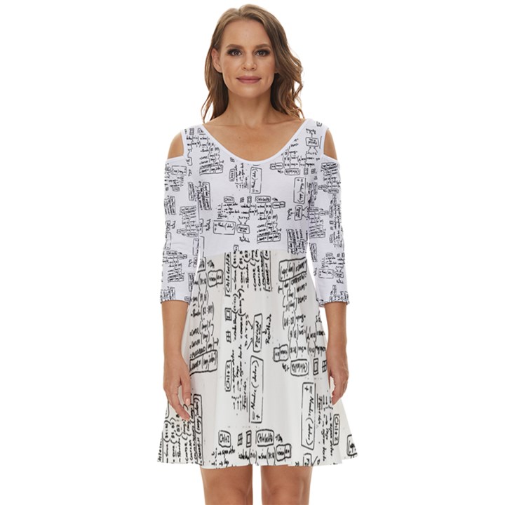 Blackboard Algorithms Black and White Pattern Shoulder Cut Out Zip Up Dress