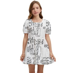 Blackboard Algorithms Black And White Pattern Kids  Short Sleeve Dolly Dress by dflcprintsclothing