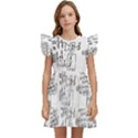 Blackboard Algorithms Black and White Pattern Kids  Winged Sleeve Dress View1