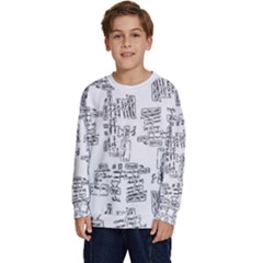 Blackboard Algorithms Black And White Pattern Kids  Crewneck Sweatshirt by dflcprintsclothing