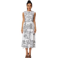 Blackboard Algorithms Black And White Pattern Sleeveless Round Neck Midi Dress by dflcprintsclothing