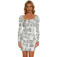 Blackboard Algorithms Black And White Pattern Long Sleeve Square Neck Bodycon Velvet Dress by dflcprintsclothing