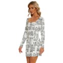 Blackboard Algorithms Black and White Pattern Long Sleeve Square Neck Bodycon Velvet Dress View2